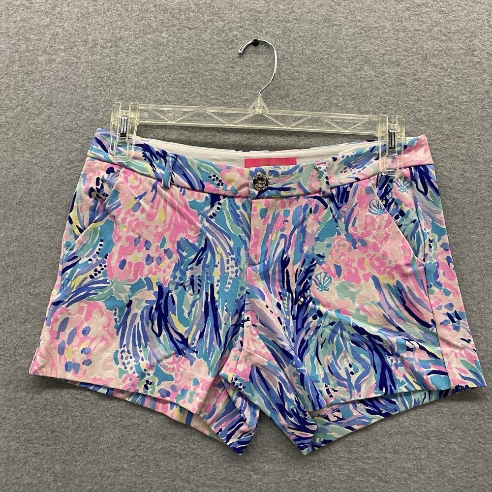 Lilly Pulitzer Callahan Shorts Size 6 Pink Blue Tropical Palm Print Stretch